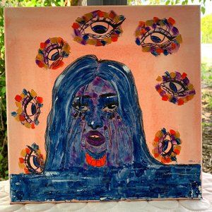 Handmade Original Oil & Acrylic "All Eyes On Me" Painting, Art, Wall deco